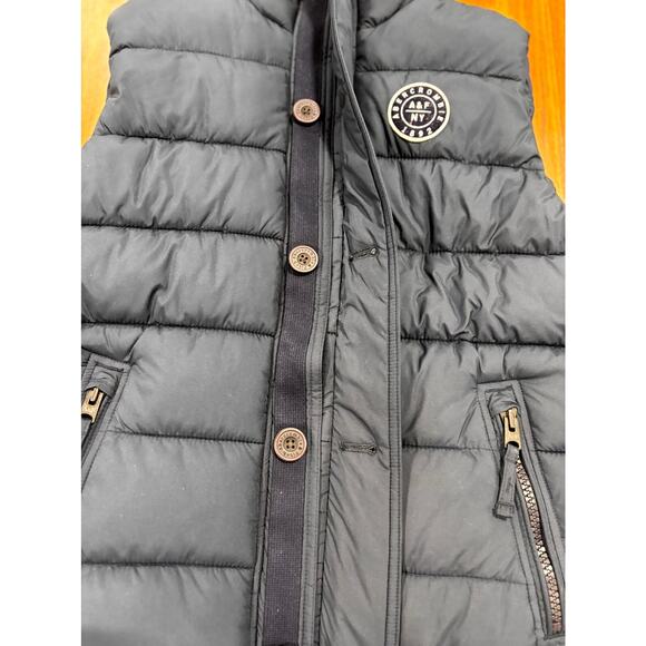 Vintage Y2K Abercrombie & Fitch Puffer Vest S Navy Soft Fleece Lined Mock Neck - Picture 3 of 9